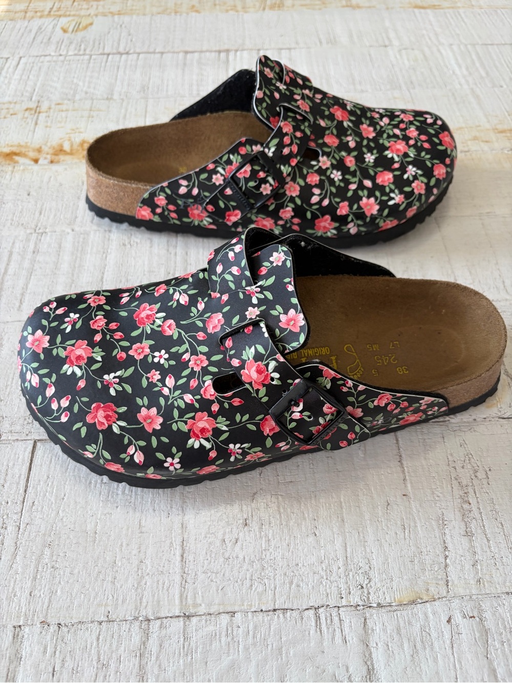 Birkenstock Papillio Floral Clogs EU size 38 US 7 7.5 Black Boston Boho Artsy
